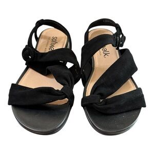 SoftWalk Tieli Black Suede Comfort Sandals | Size 6.5 WW